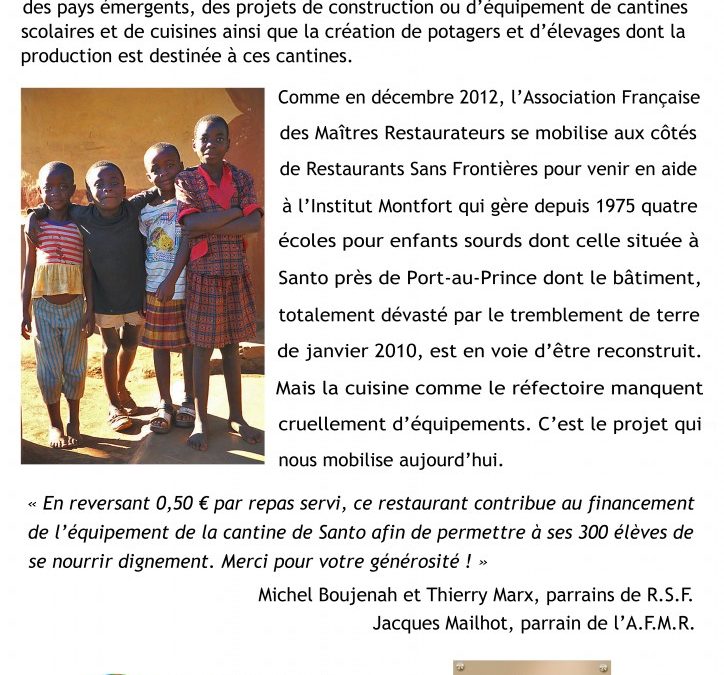 Lancement de la campagne « une cantine à Haïti » avec l’AFMR – Juin 2013